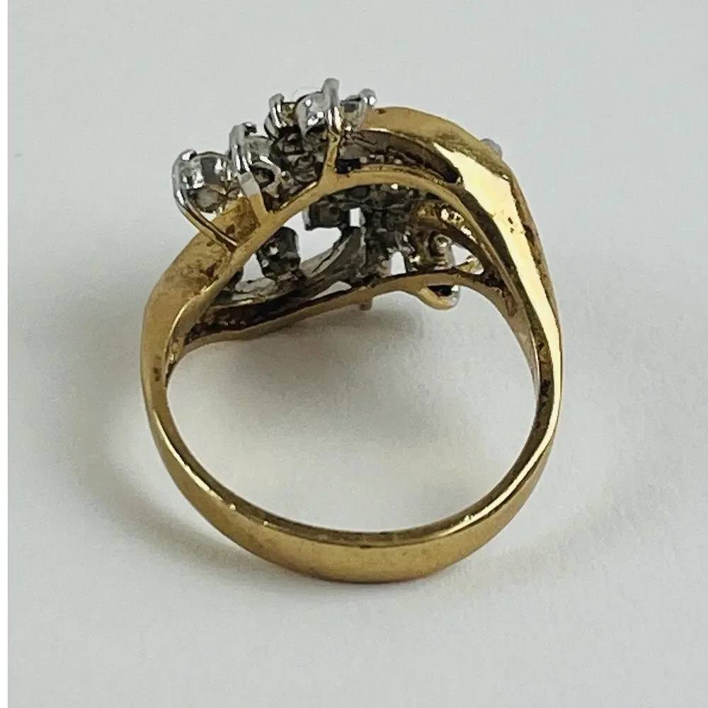 18K HGE Vintage Flower Cocktail Cluster Rhinestone Ring Size 7 citrine look blue